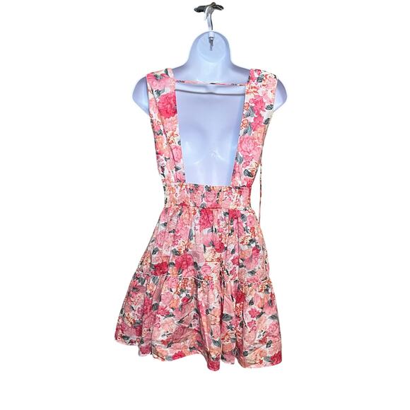 Hello Molly Sandy Shores Mini Dress M Pink Floral Smocked Waist Open Back Preppy - Picture 7 of 10